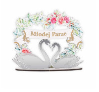 Dekoracja S sklejka Ślub Łabędzie Kartki z Kotkiem